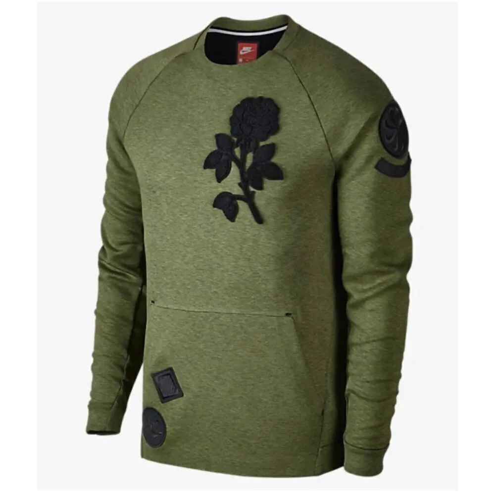 Nike Tech Small olive green Fleece Crewneck Black Rose sweatshirt unique